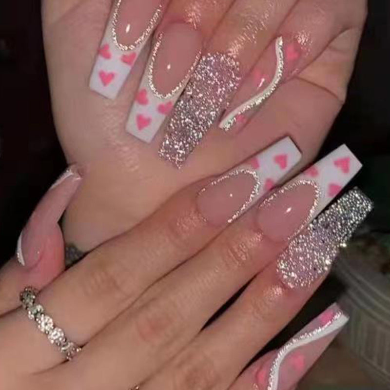 L45 Sparkling Heart French Tip Nail Ellie Young Beauty Shop