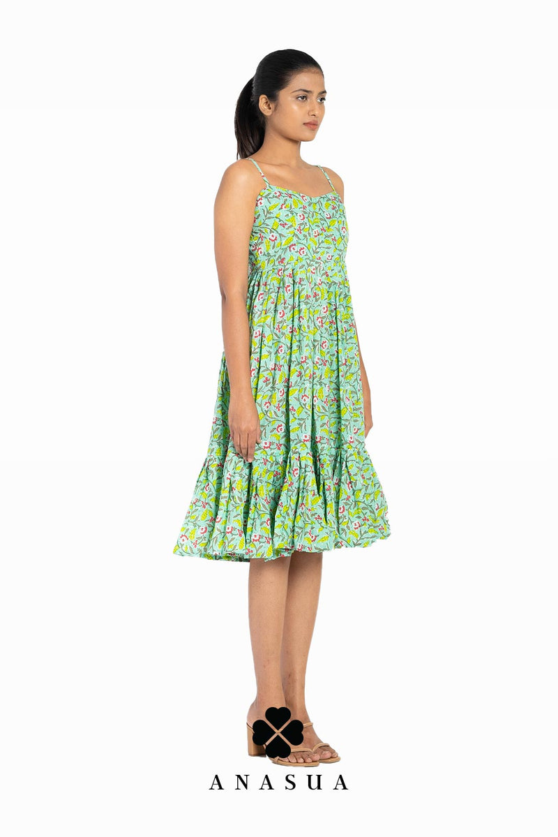 Straps Short Green Floral Sundress – Dreamdressy