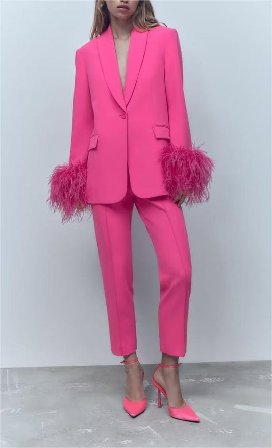 Fall Outfits  Hot Pink Blazer Pants Outfit 2-piece Set – TGC FASHION