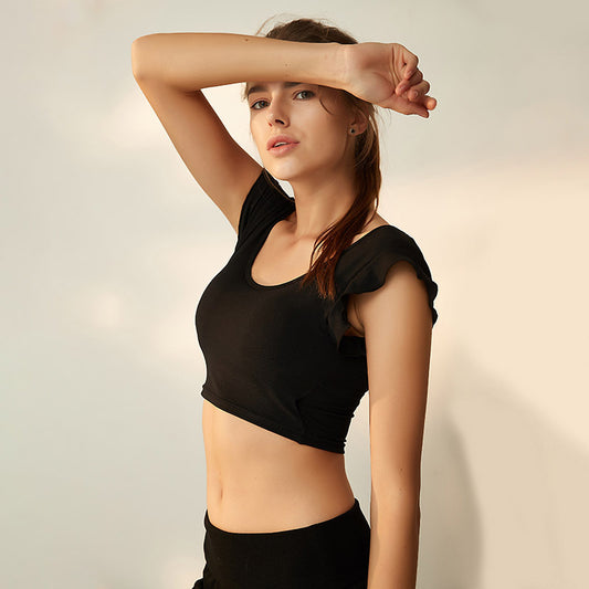 Workout Aesthetic  White Off Shoulder Sports Bra with Sleeves