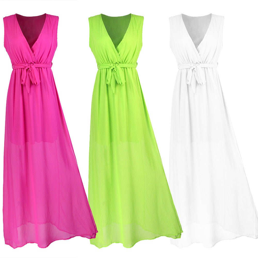 Spring Outfits 2023 | Neon Green Chiffon Maxi Dress