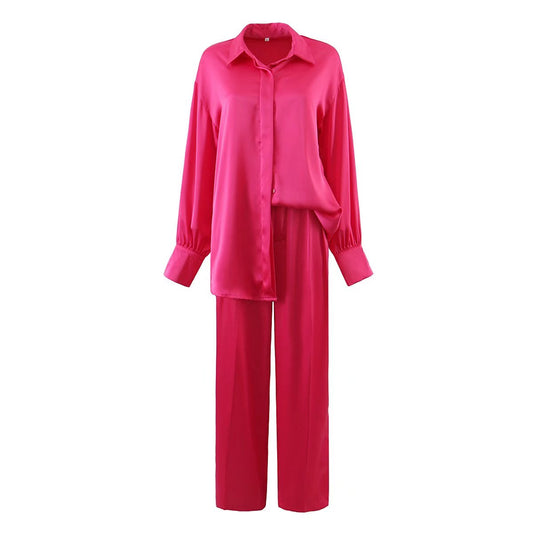 Elegant Silk Outfits  Hot Pink Aesthetic Silk Shirt and Hot Pink