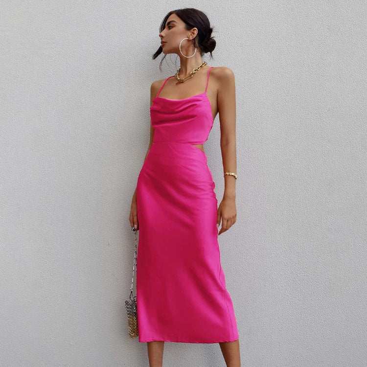 Pink Outfits | Hot Pink Aesthetic Satin Dress – TGC FASHION