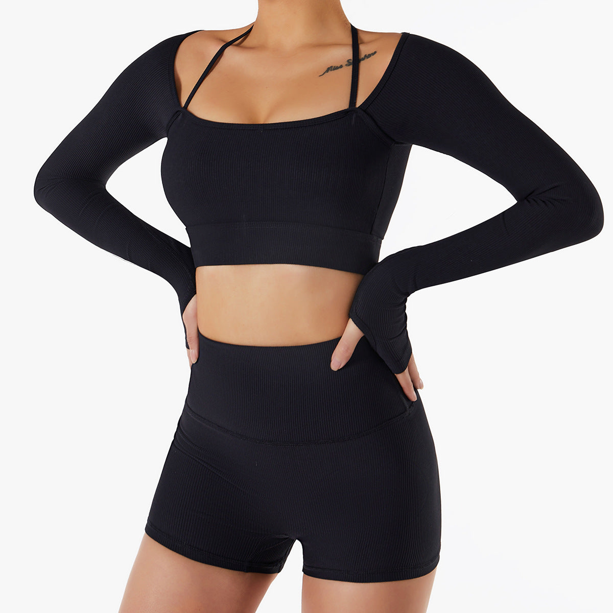 Workout Aesthetic Off Shoulder Sports Bra with Sleeves – TGC FASHION