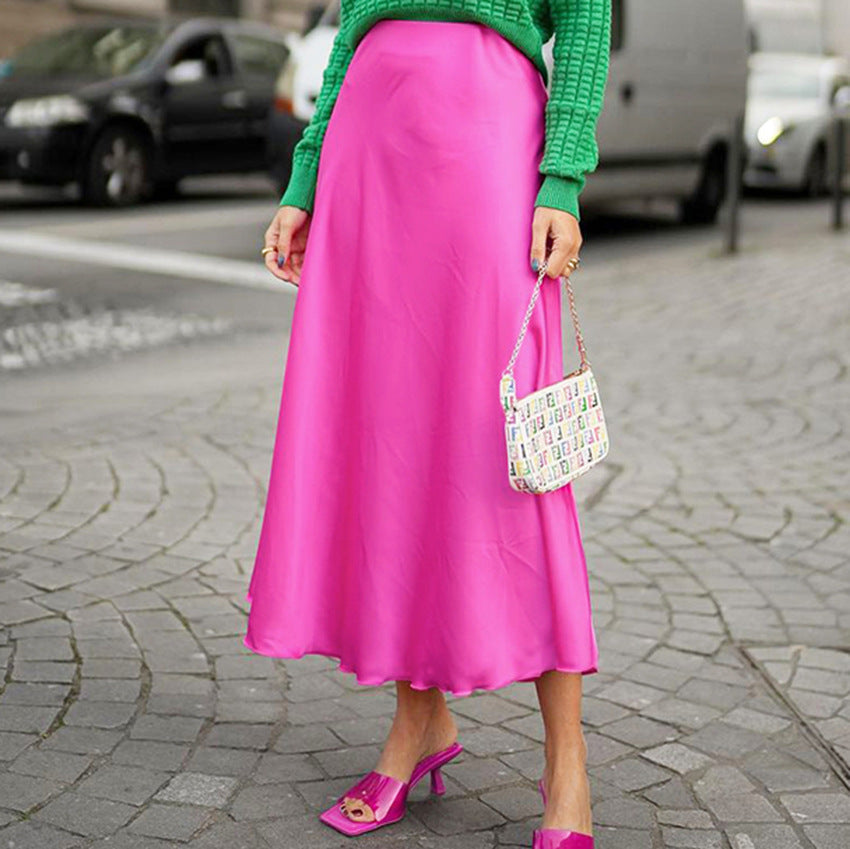 Hot Pink Aesthetic Outfit | Silk Hot Pink Skirt – TGC FASHION