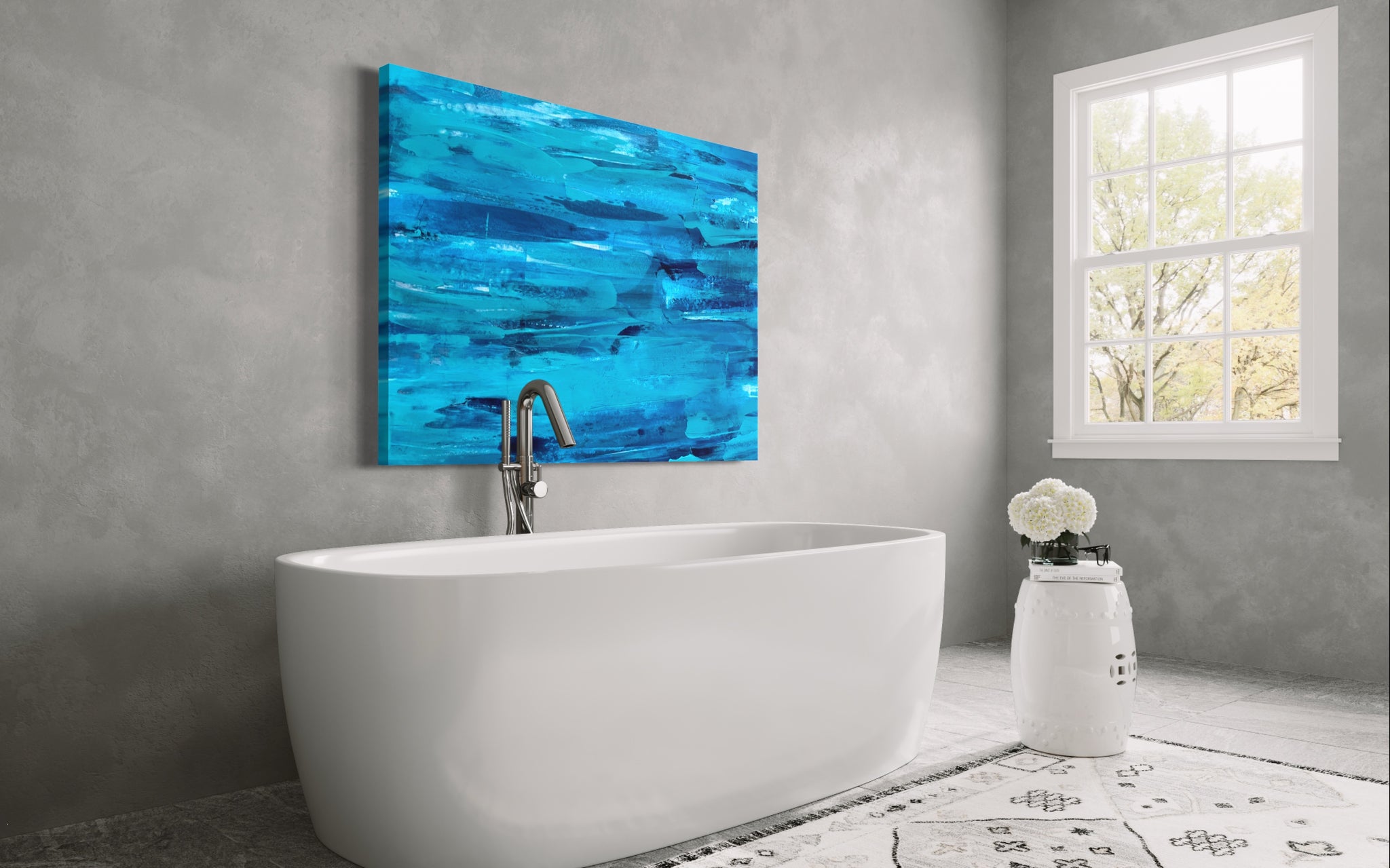 Gemälde blau dargestellt im Badezimmer