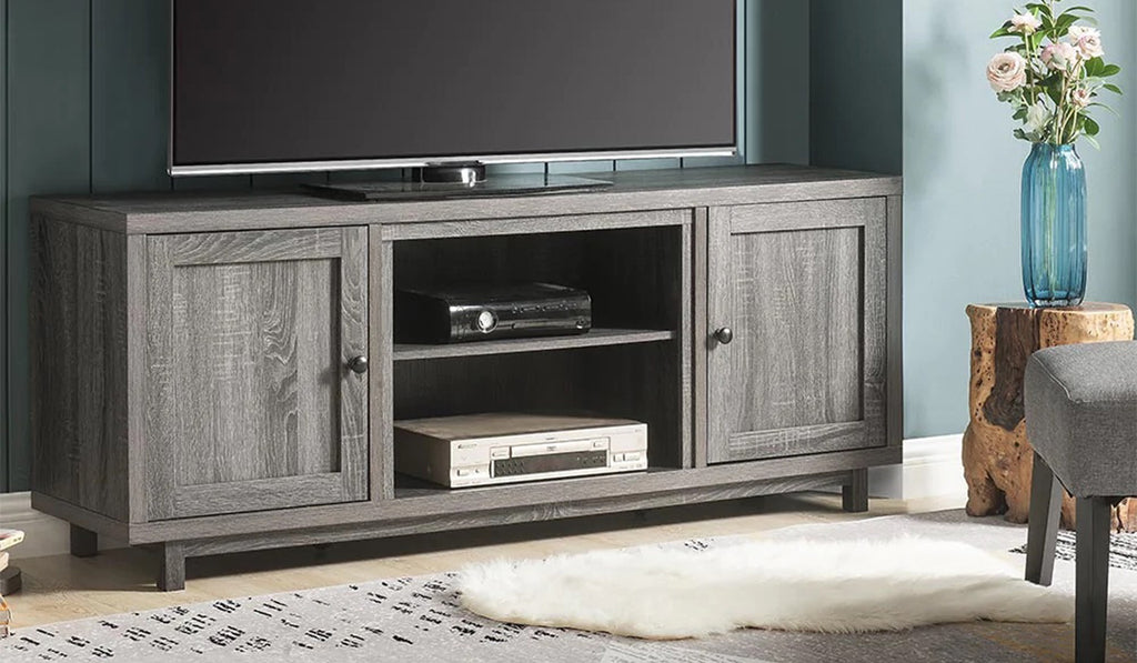 Console TV stand with storage space.