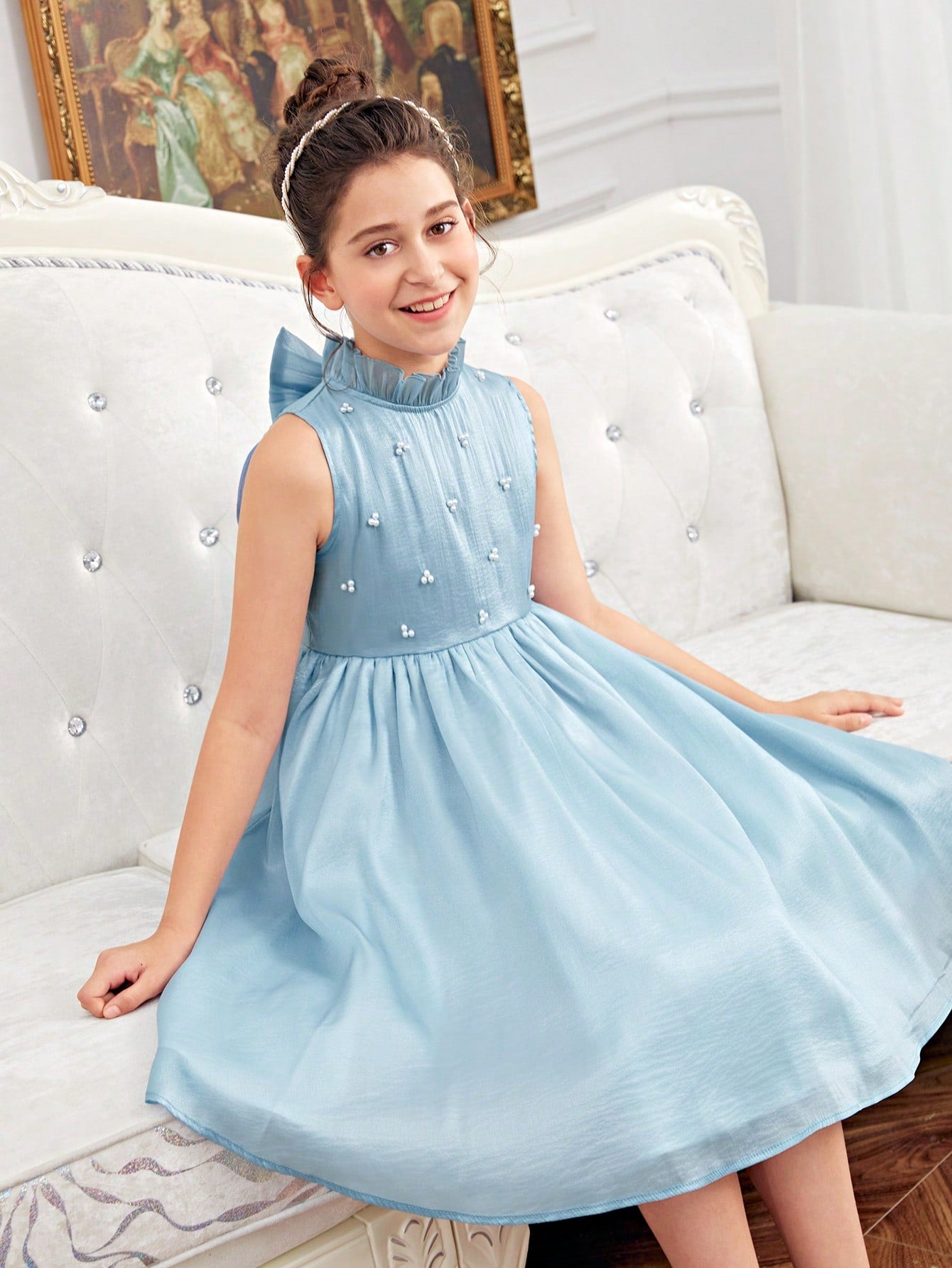 Tween Girls' Bodycon Casual Bowknot Backless Halter Dress