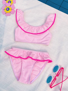 Baby Girl Pom-pom Trim Ruffle Bikini Swimsuit