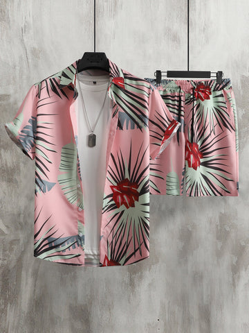 Men Tropical Print Shirt & Shorts Without Tee