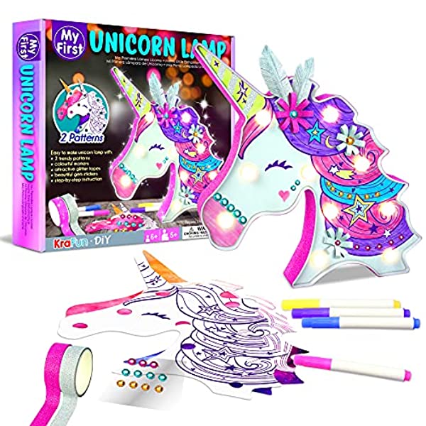 KRAFUN Unicorn Sewing Keyring Kit for Kids Age 7 8 9 10 11 12 Learn Art & Craft, Includes 6 Stuffed Animal Bear, Dog, Rabbit, Raccoon, Owl Dolls, Inst