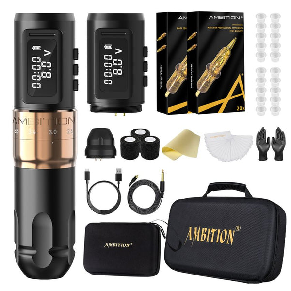 Ambition Soldier Wireless Tattoo Machine Kit Complete Rotary Coreless Motor  Tattoo Pen Kit with Extra 1950mAh Battery 80pcs Premium Mixed Size Cartridge  Needles Supply for Professional Tattoo Artist