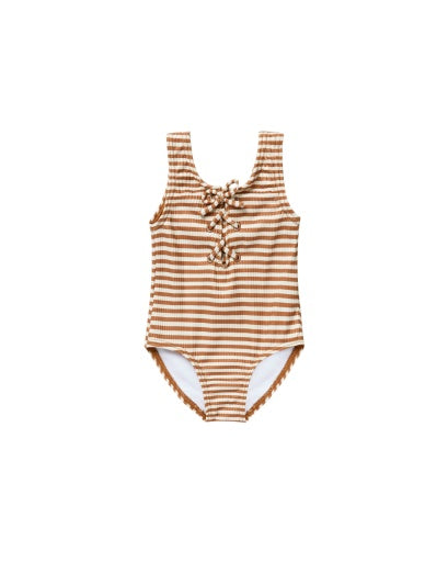 Lace Up One Piece Rust Stripe Little Barn Baby