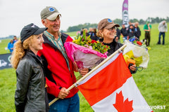 Joanne McHardy of Logan Whistles on the left presenting awards to the Canadian Team members at World Trial 2017, Holland. 