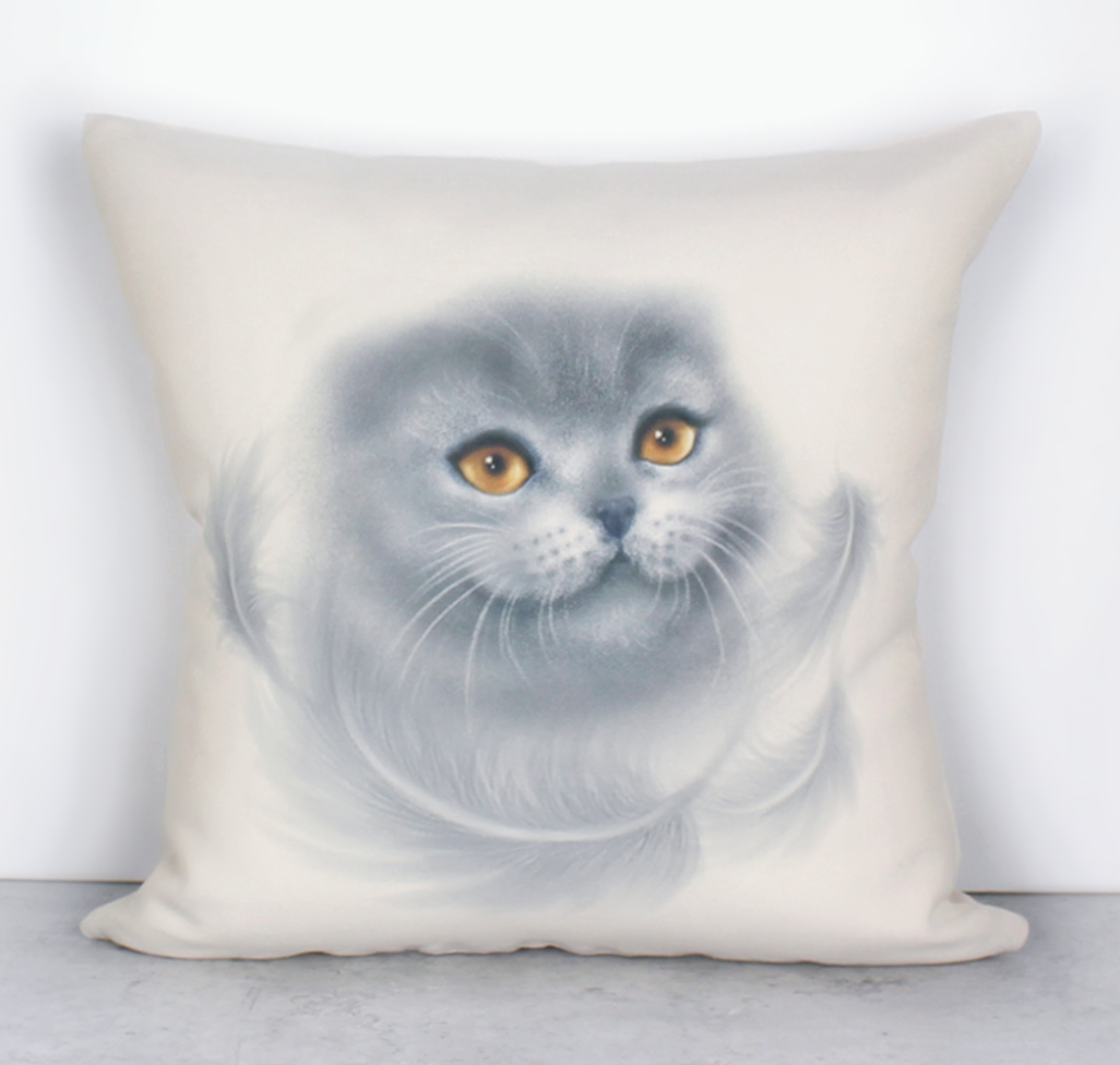 Scottish fold ja Harmaat Sulat -Sisustustyyny (Kissarodut, Kisu) –  ArtByAnnaK