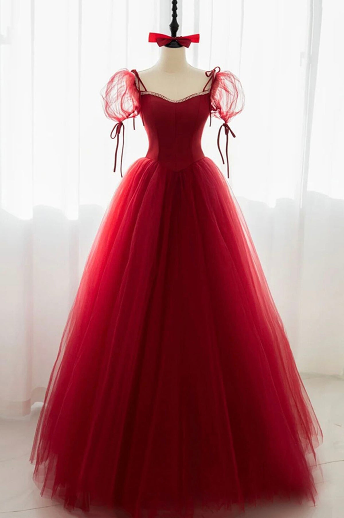 Red Tulle A Line Off-the-Shoulder Simple Prom Dresses PL559
