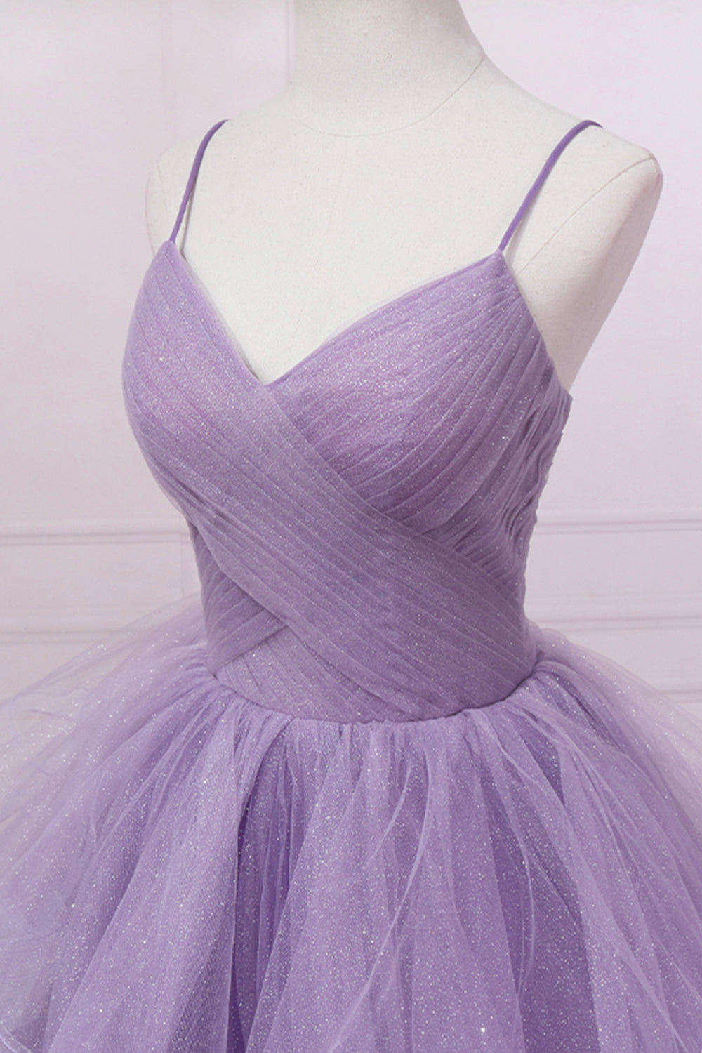 Purple Tulle Wedding Dresses Ball Gown Spaghetti Straps V-Neck Beaded –  angelaweddings