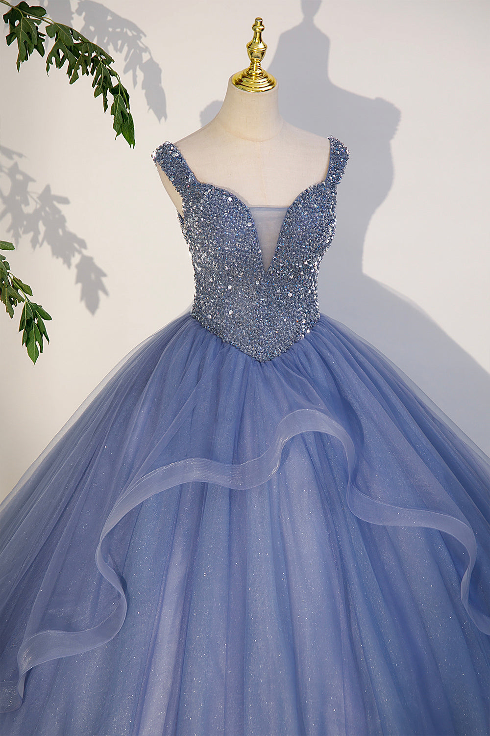 Blue Tulle Short Sleeves Beaded Long Prom Dresses, Beaded Blue Formal – Lwt  Dress