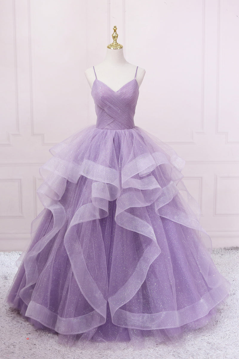 Light Purple Tulle Spaghetti Straps Convertible Tie Back Long