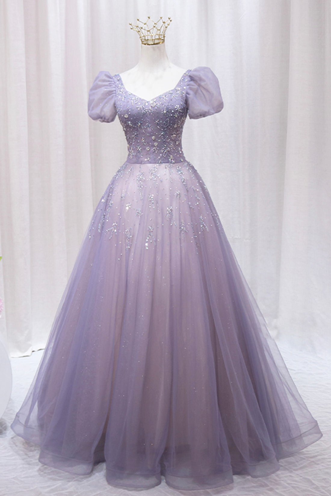 Simple Purple Tulle A-line Long Evening Prom Dresses, Custom Spaghetti –  GordressYou