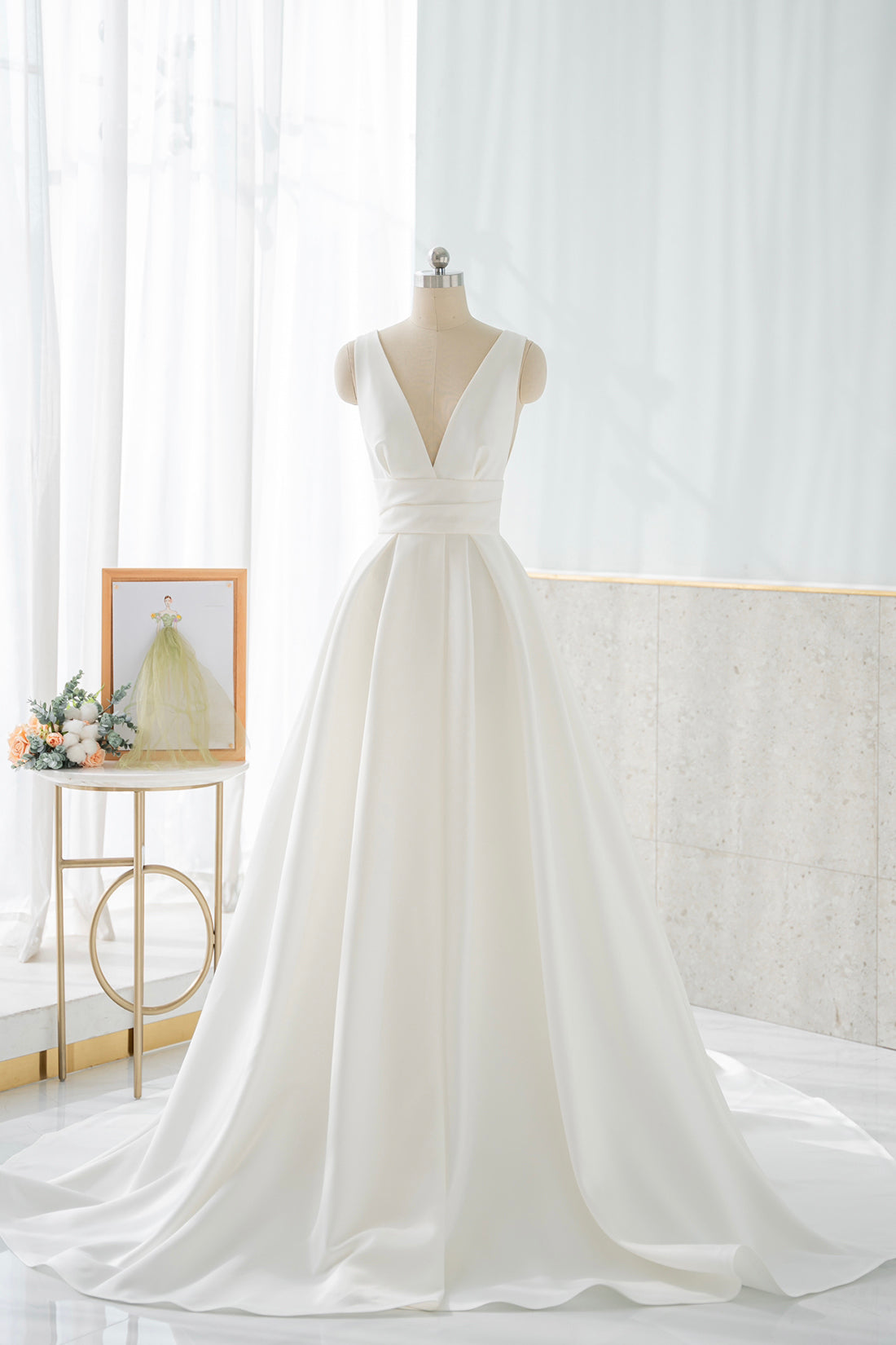 Pure Love White Satin Deep V Wedding Dress With Deep V Neck And Appliques A  Line Short Sleeves For Party And Bridal Wear T230502 From Mengyang04,  $53.63