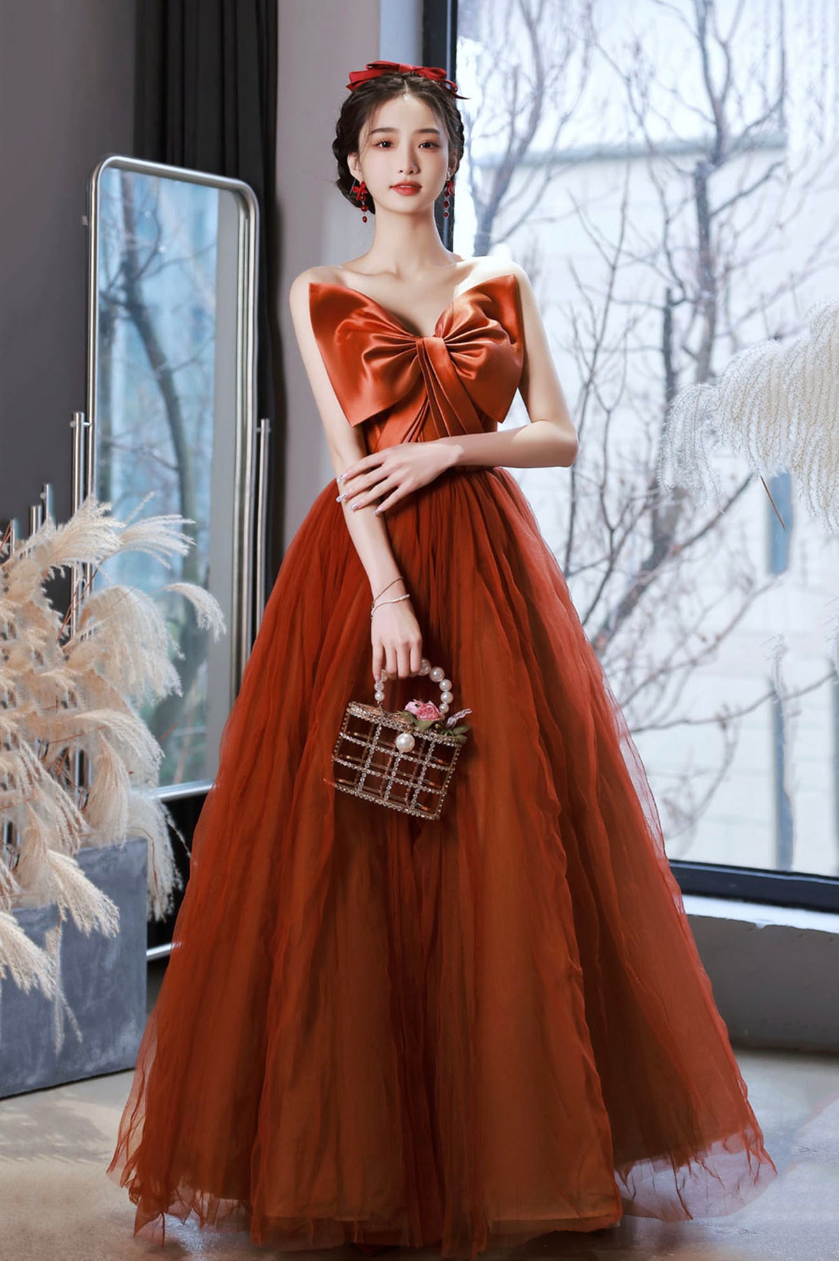 Orange Strapless Short Tulle Dress