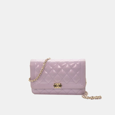 CHANEL Lambskin Quilted Wallet On Chain WOC Purple 647570