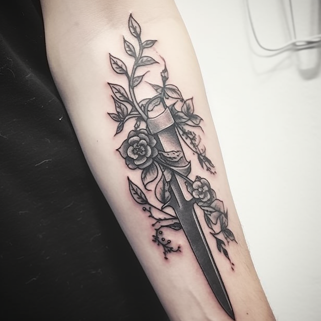 knife tattoo forearm