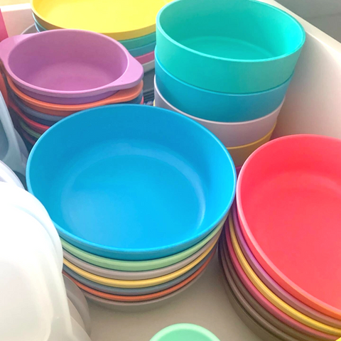kids bamboo dinnerware stacked nicely