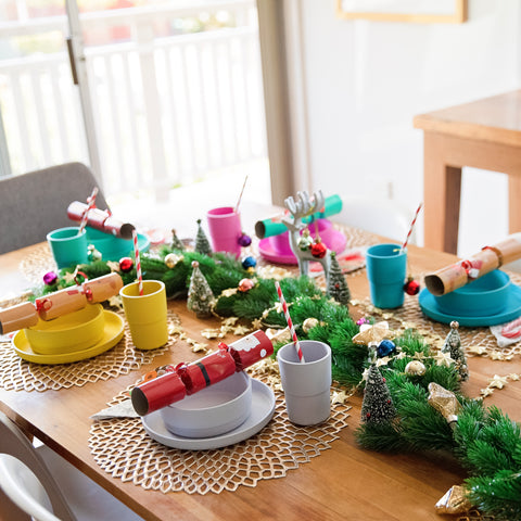 kids colourful Christmas table setting