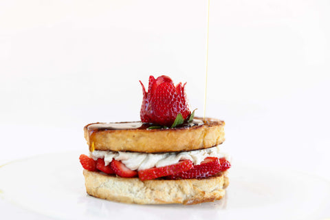 Strawberry Cream French Toast stack with strawberry on top