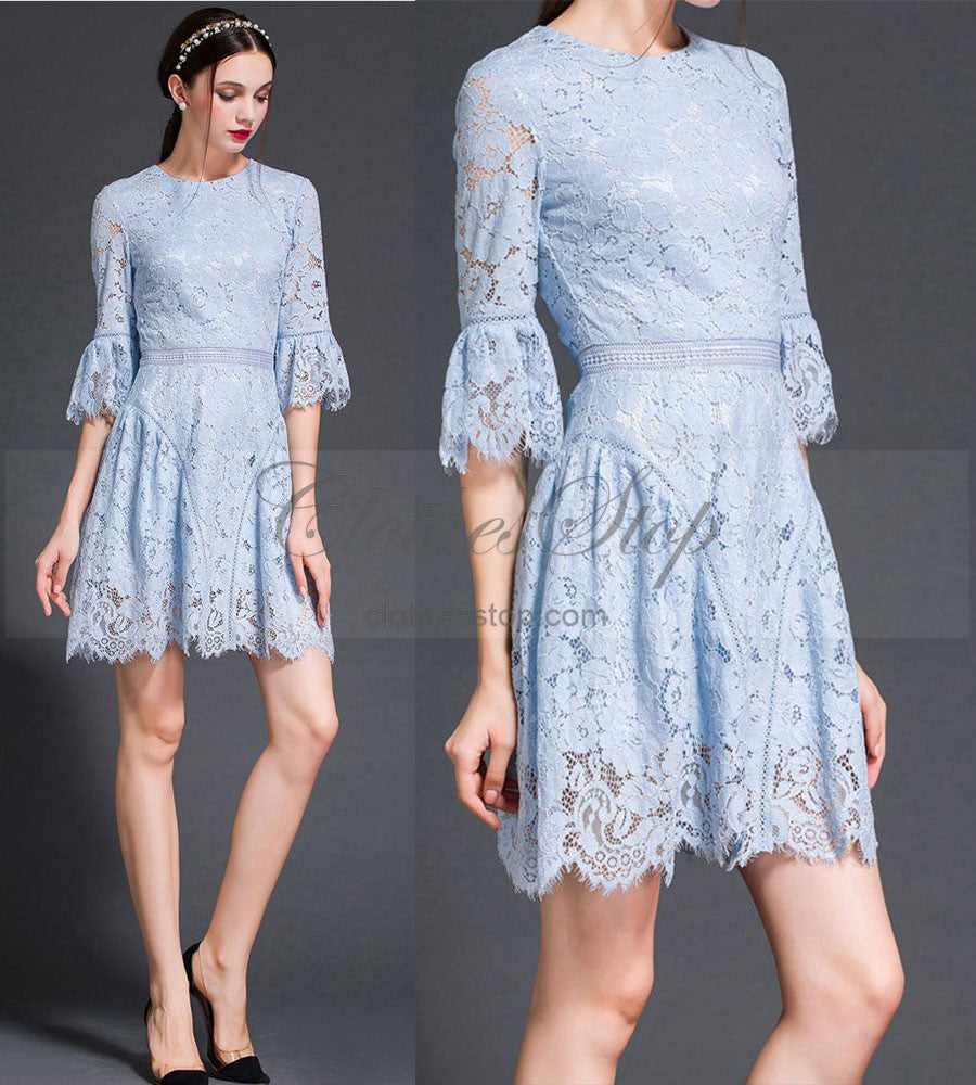 light blue lace dress with sleeves