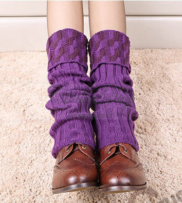 Stylish Knitted Boot Cuffs in Purple - Clothesstop.com