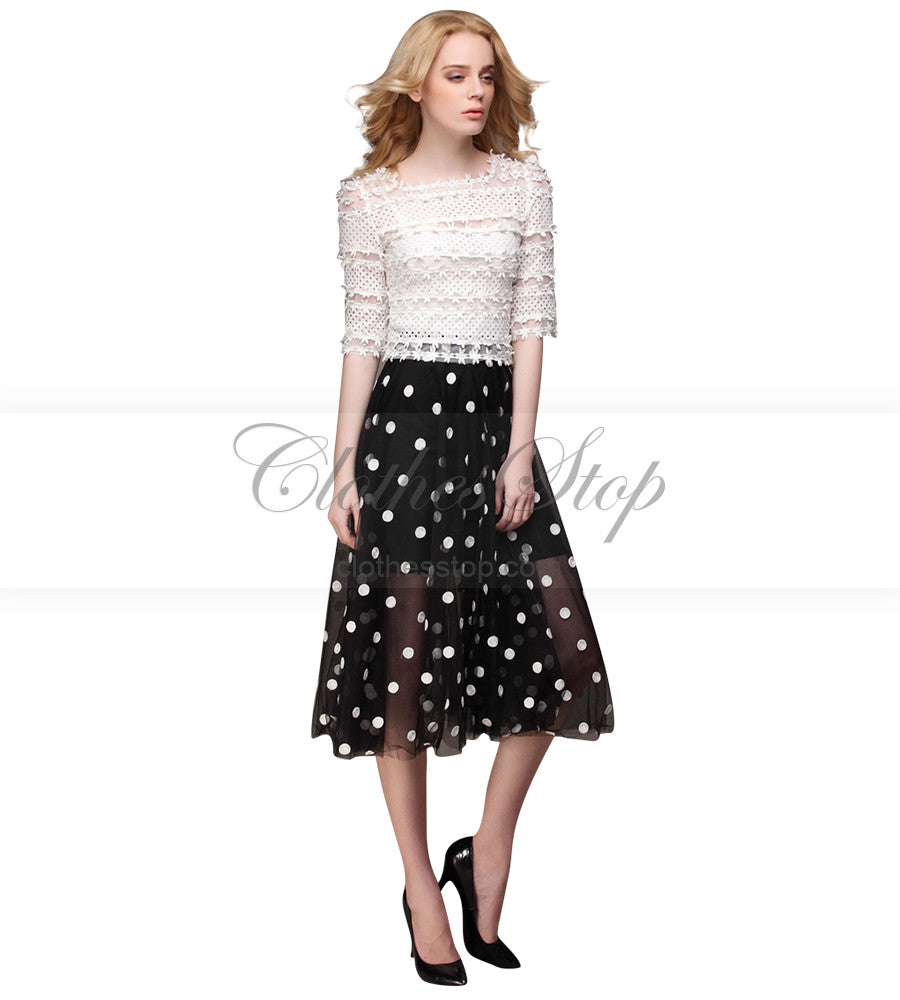 white lace polka dot dress