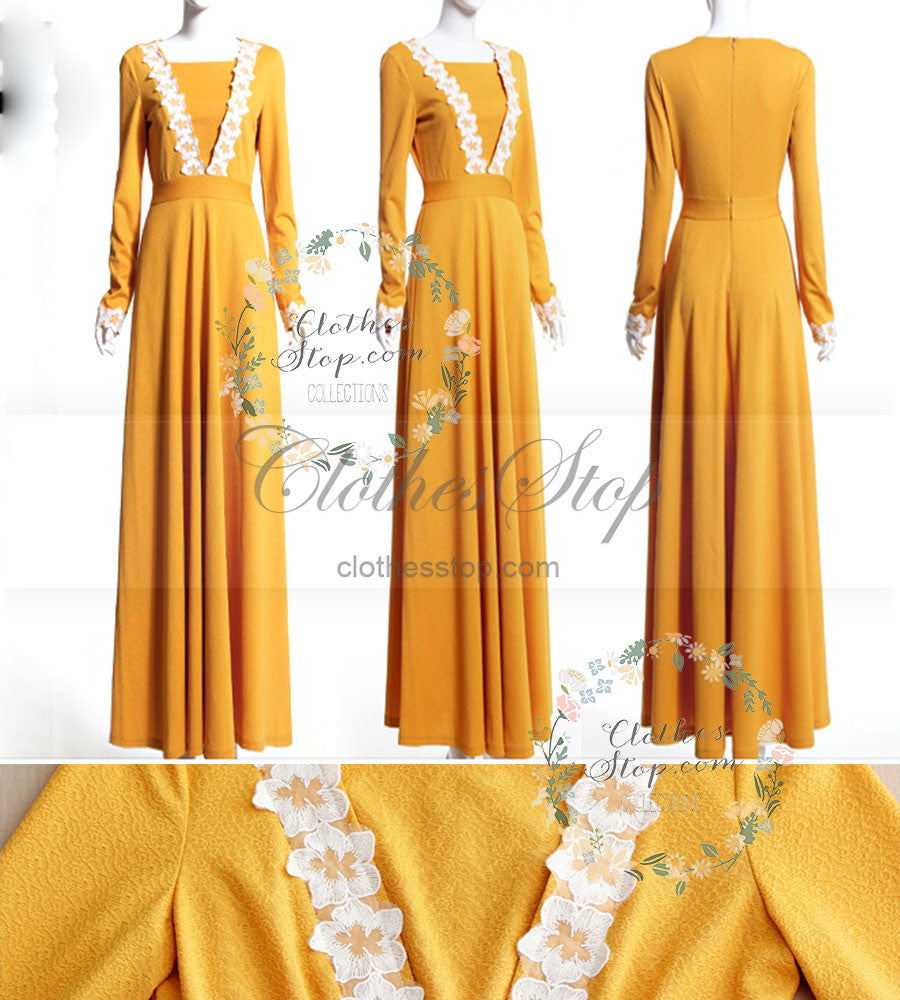 yellow dress with long sleeves