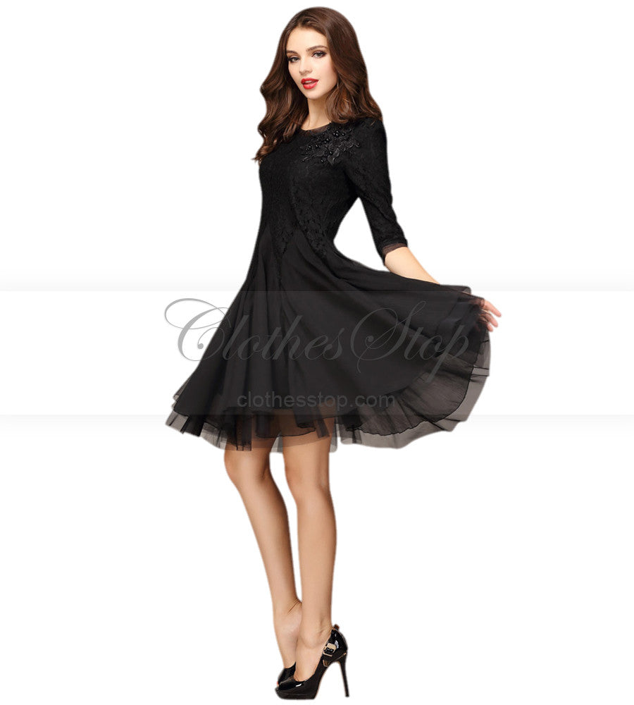 black lace chiffon dress