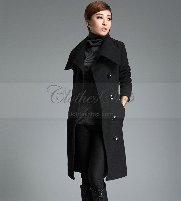 womens black wool coat with hood
