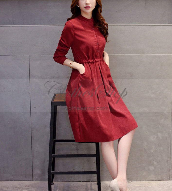 simple red dress with sleeves