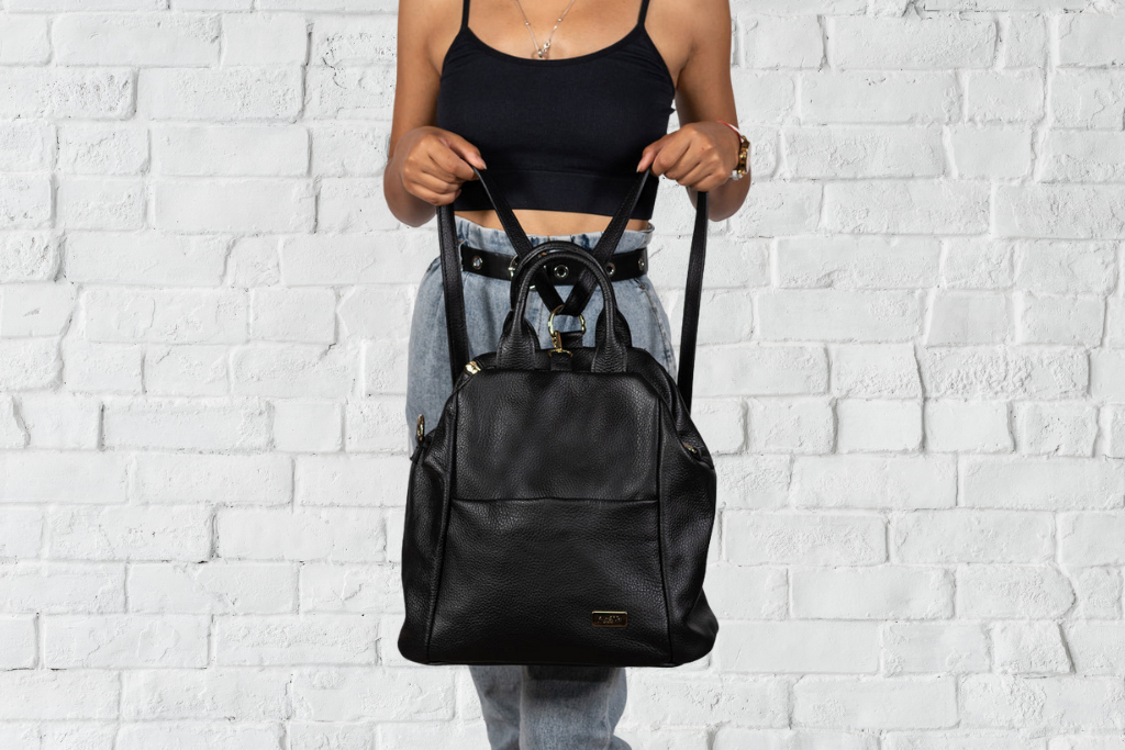 Geanta-Rucsac Piele, Model Pretta-8190 Negru