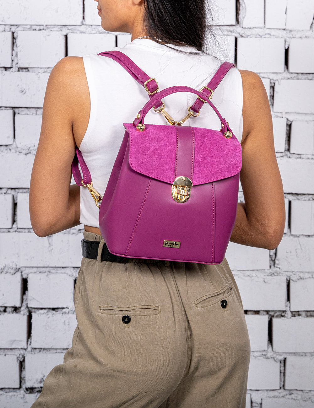 Rucsac Piele, Model Pretta - 8067 Magenta