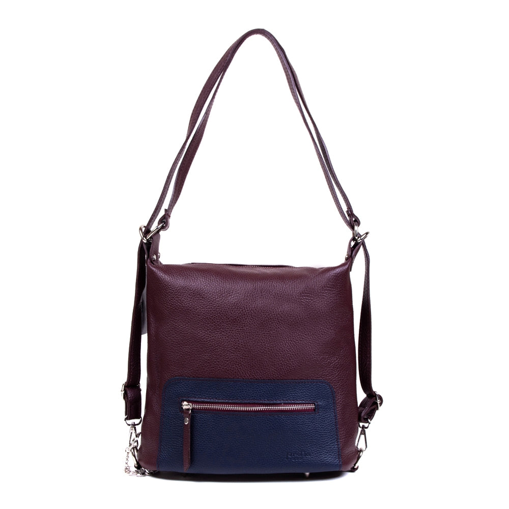 Geanta-Rucsac Piele, Model Pretta- 9170 Bordo-Blu