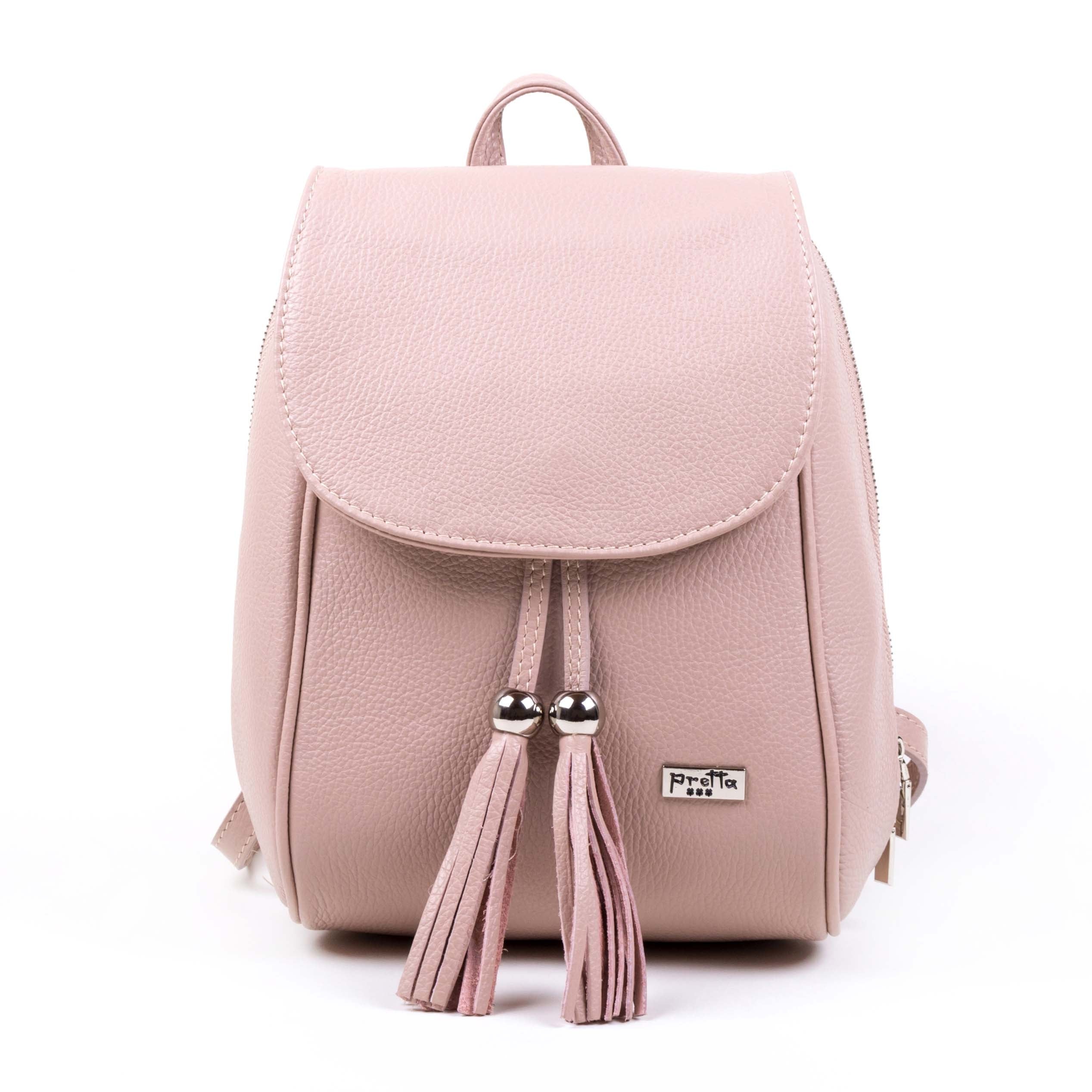 Rucsac Piele, Model Pretta 8108-Roz pudra