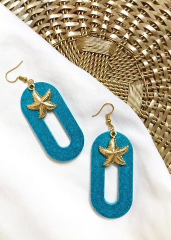 Ocean Treasures | Shimmering Light Teal Starfish Charm Dangle Earrings