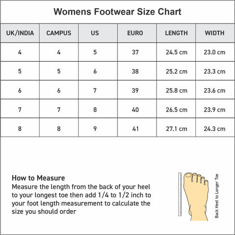 Womens Size Chart – Campus Shoes