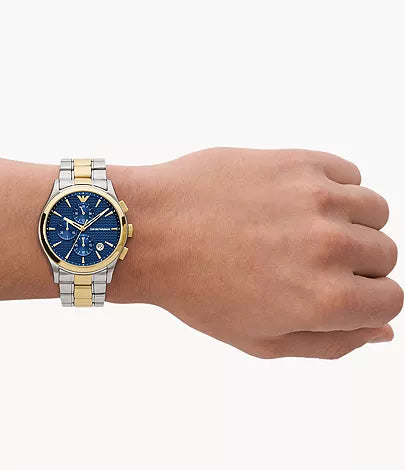 Emporio Armani Chronograph Two-Tone | 42MM | Stainless Steel Watch | AR11579 Tory Totes Fixed gold PVD bezel