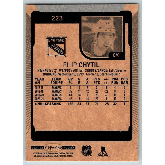 2021-22 O-Pee-Chee Retro #223 Filip Chytil New York Rangers NHL Hockey  Trading Card : Everything Else 