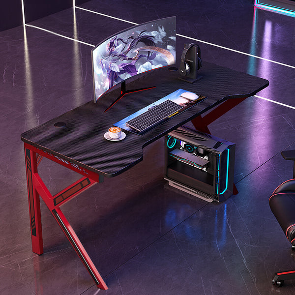 Black Gaming Computer Desk Red Legs with LED Light | Lemroe