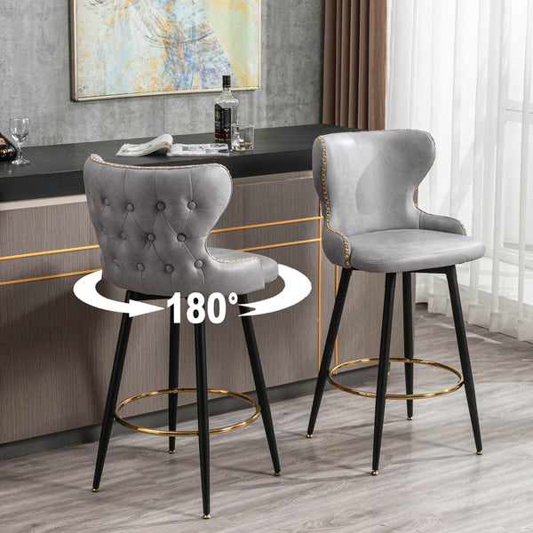 Caspar Kitchen Breakfast Swivel Bar Stools PU Leather Counter Height Chairs | Lemroe