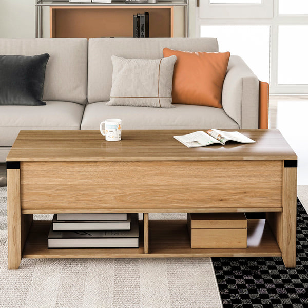 Jem Modern Industrial Rectangle Lift Top Wood Coffee Table with storage for Living Room | Lemroe