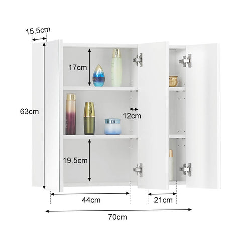 Weißer Wandspiegelschrank Badezimmer 3-türig | CLIPOP